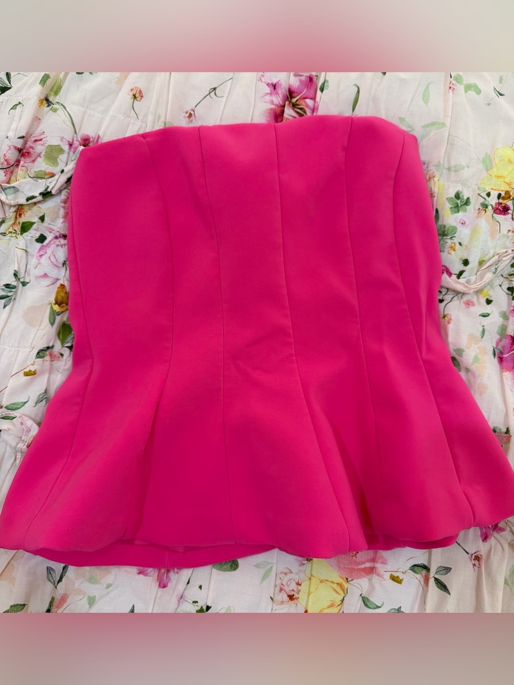 Zara Bright Hot Pink Strapless Peplum Top